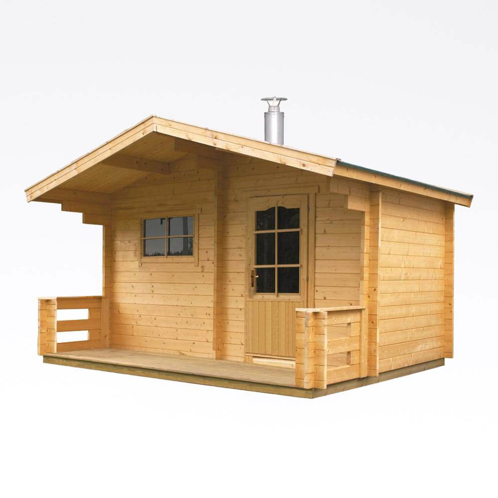 Outdoor sauna Keitele m/Senator T9-ovn, 2×3,8+0,9mtr solbadet
